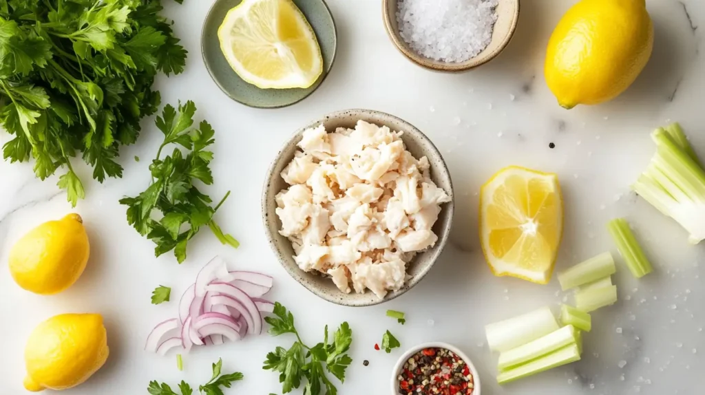 Ingredients for making a simple crab salad recipe
