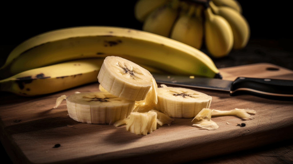 Close-up of Chiquita and Dole bananas peeled