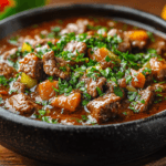 A delicious serving of Italian beef sauce with fresh herbs.