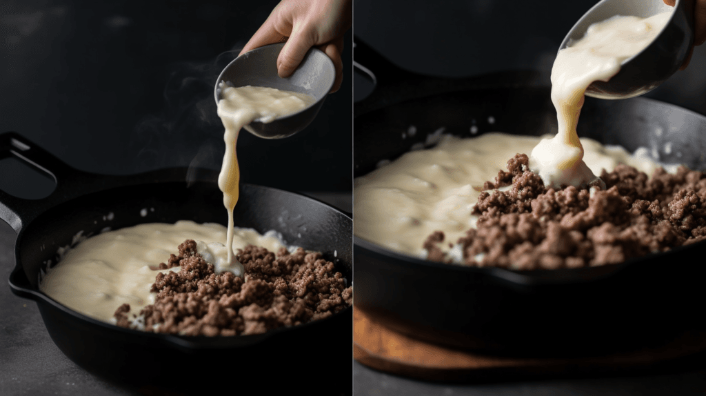 Step-by-step guide to cooking ground beef and gravy over mashed potatoes.