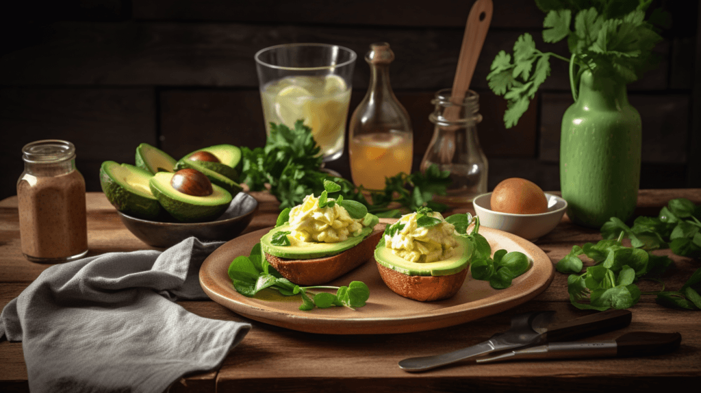 Keto avocado and egg salad served in lettuce wraps