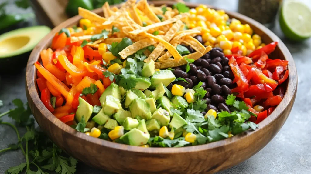 A fresh and colorful Mexican chopped salad with avocado and corn.