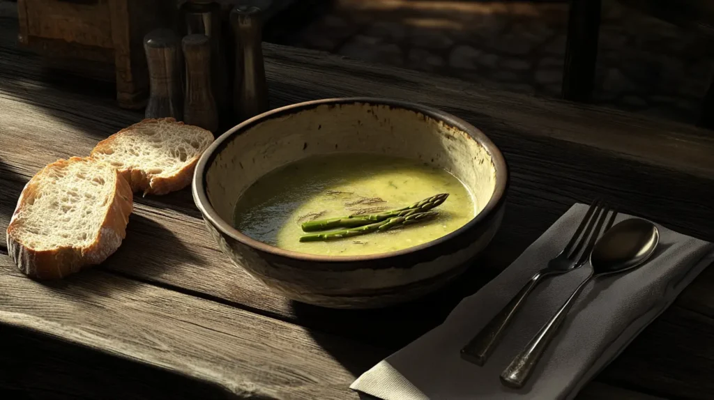 Asparagus soup served with bread