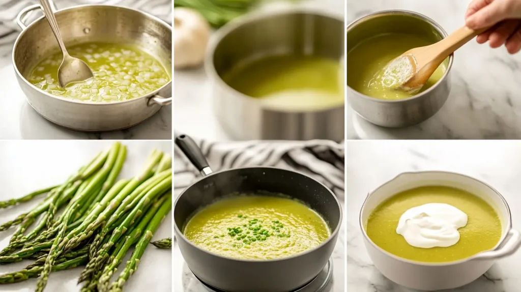 Step-by-step cooking process for asparagus soup