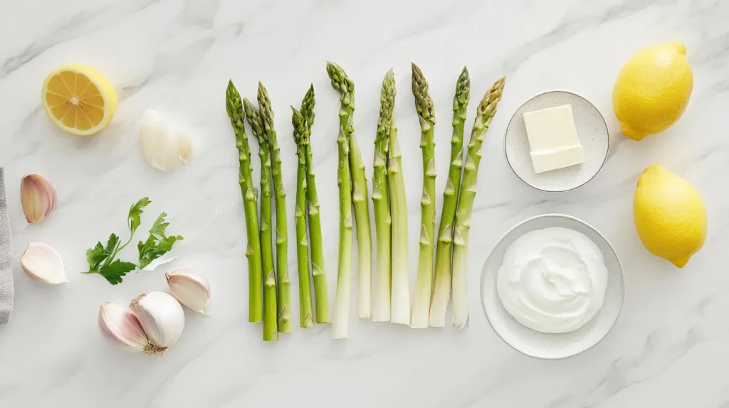 Fresh ingredients for asparagus soup recipe