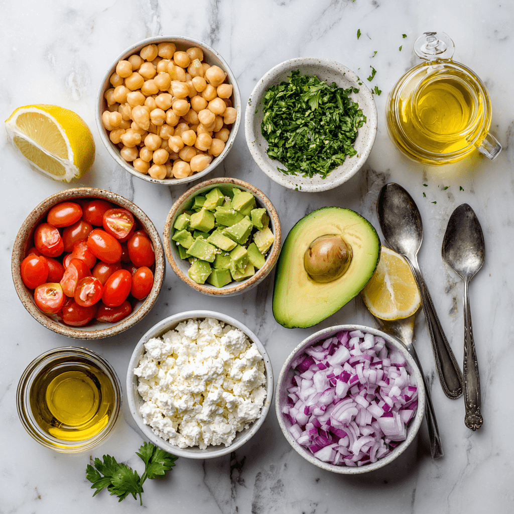 Chickpea Feta Avocado Salad ingredients