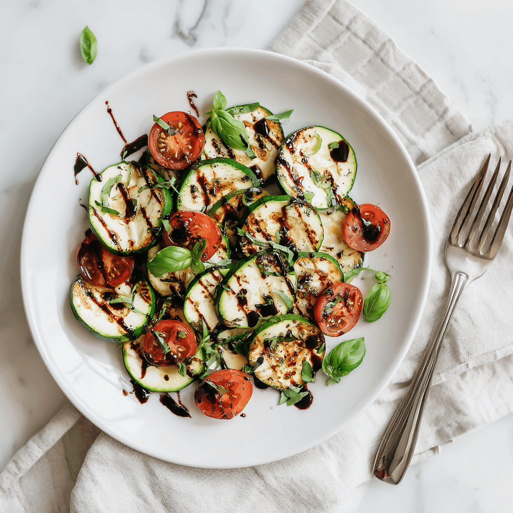 Served Easy Cucumber Caprese Salad with balsamic drizzle