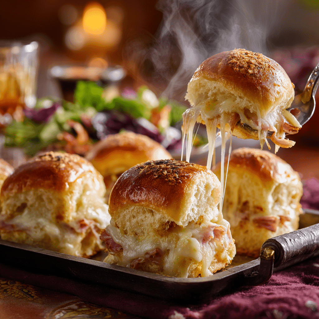 Assembling Ham and Havarti Cheese Sliders with seasoned butter
