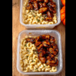 Honey Pepper Chicken Mac and Cheese in warm fall setting