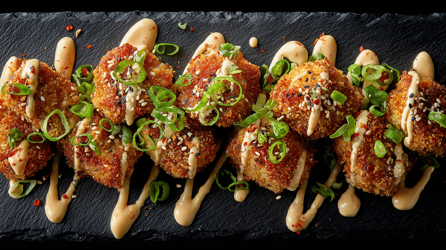 Bang Bang Chicken Bites served with chili sauce and scallions