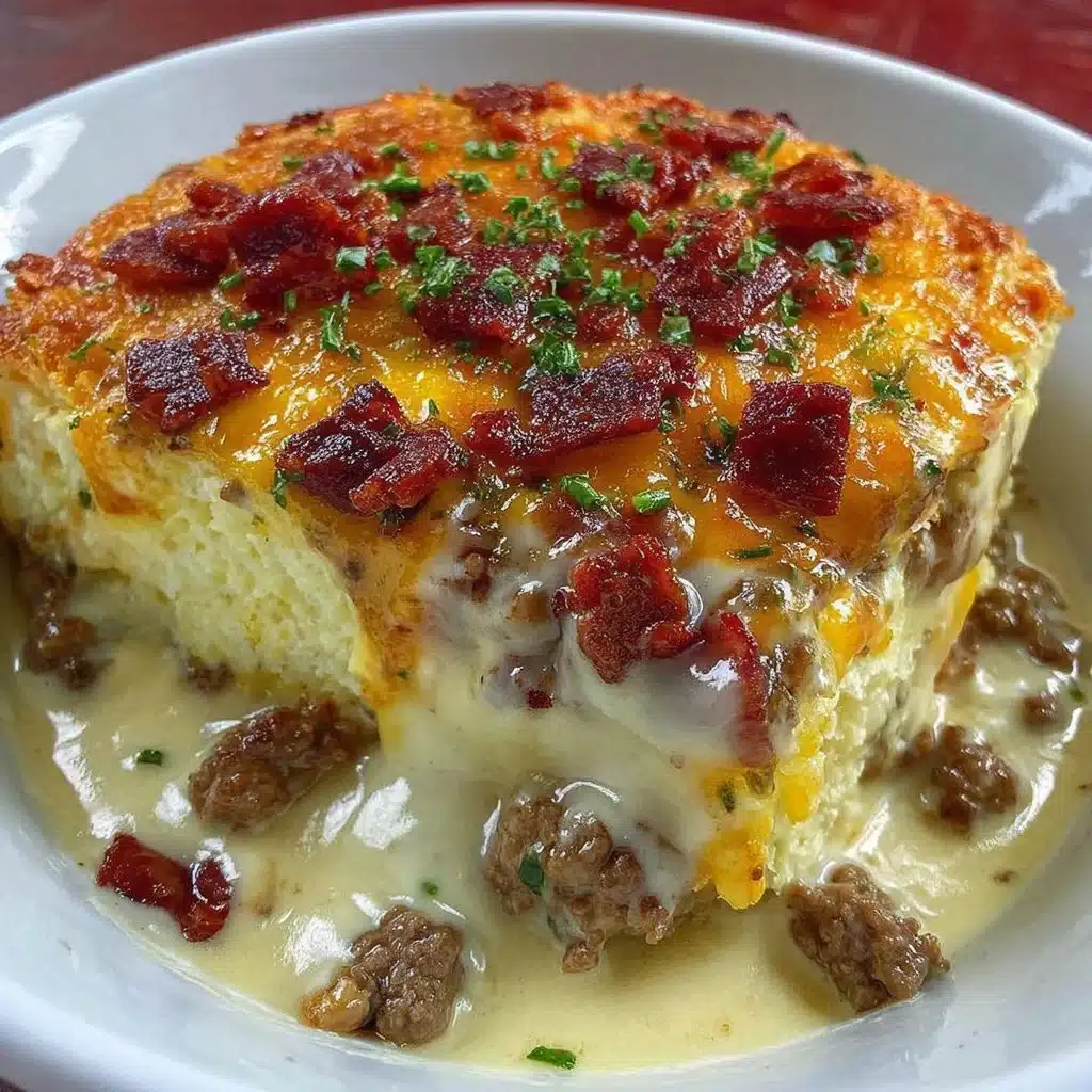 Delicious Cattle Drive Casserole topped with cheese and herbs in a baking dish
