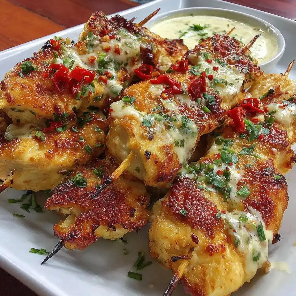 Air Fryer chicken on a stick served with dipping sauce