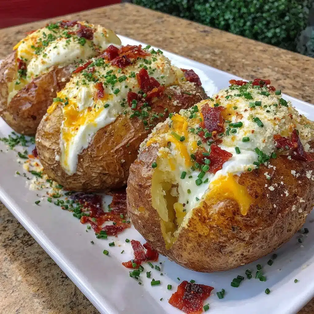 Crispy air fryer baked potatoes garnished with herbs and spices.