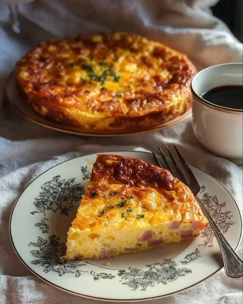 Delicious Ham and Cheese Crustless Quiche fresh out of the oven.