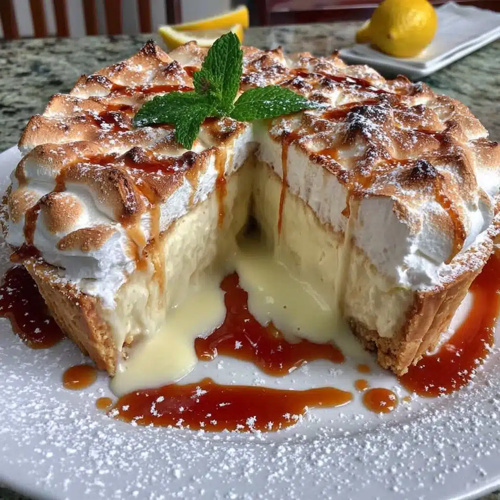 Slice of homemade Lemon Meringue Pie with golden meringue topping.