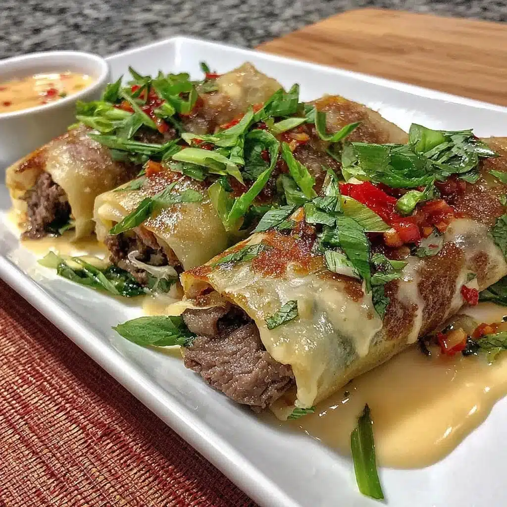 Savory Thai basil beef rice paper rolls with fresh herbs and vegetables