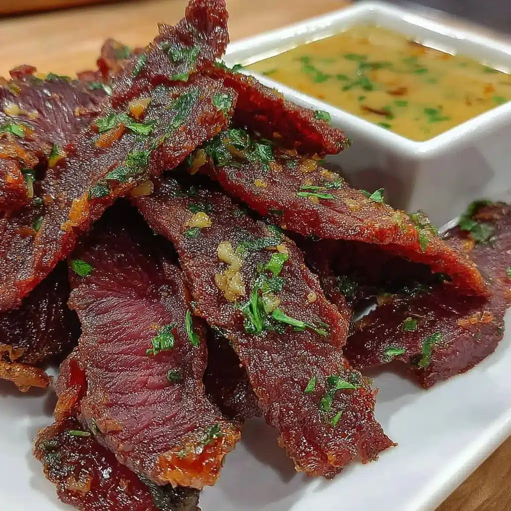 Homemade air fryer beef jerky ready to enjoy as a tasty snack.