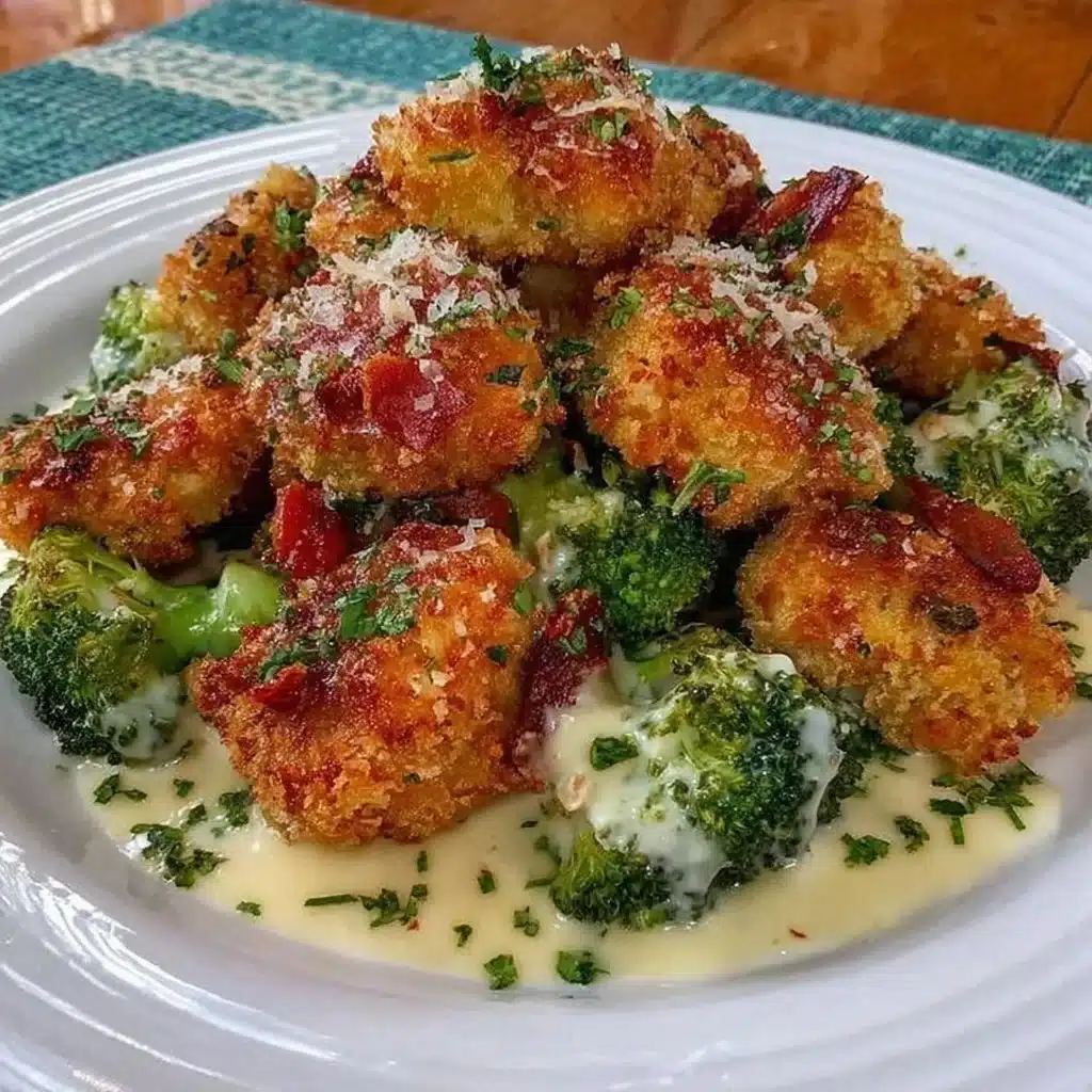 Air fryer chicken bites served with broccoli on a plate.