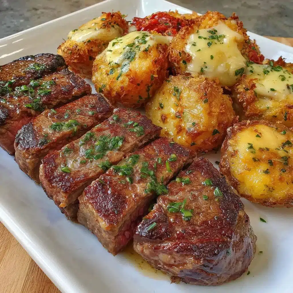Air fryer cubed steak served with crispy golden potatoes