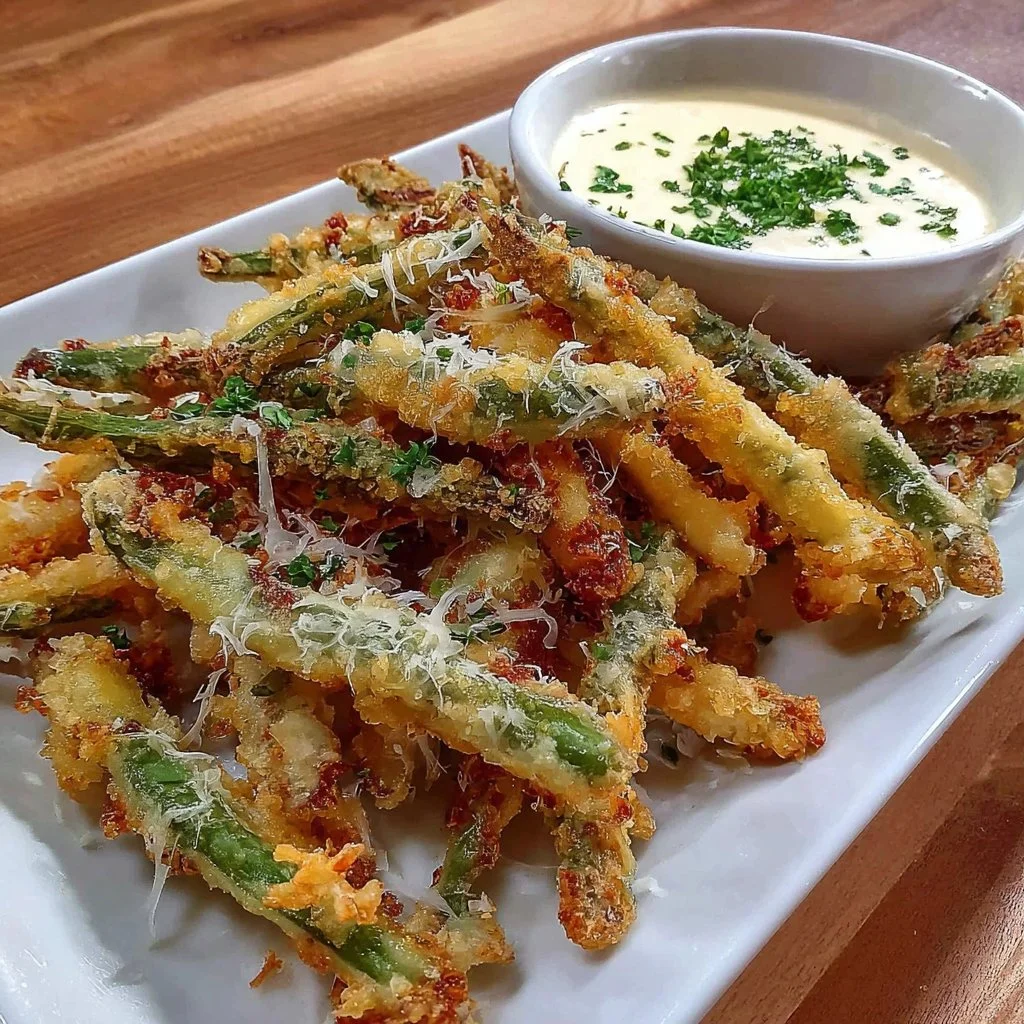 Crispy air fryer green bean fries served in a bowl
