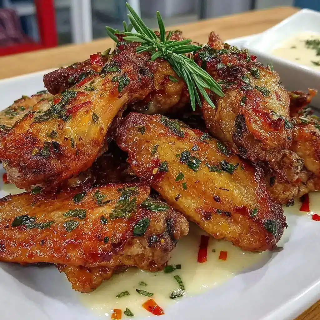 Delicious air fryer lemongrass chicken wings garnished with fresh herbs