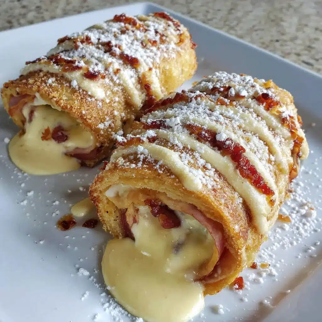 Air Fryer Monte Cristo Roll Ups ready to serve with dipping sauce