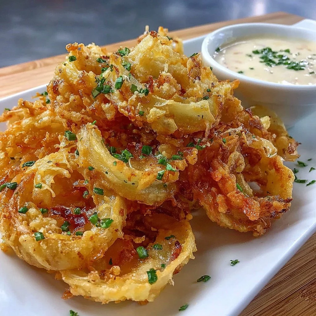 Crispy air fryer onions served as a side dish