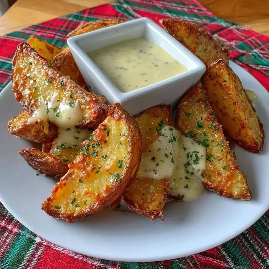 Plate of crispy air fryer potato wedges seasoned to perfection