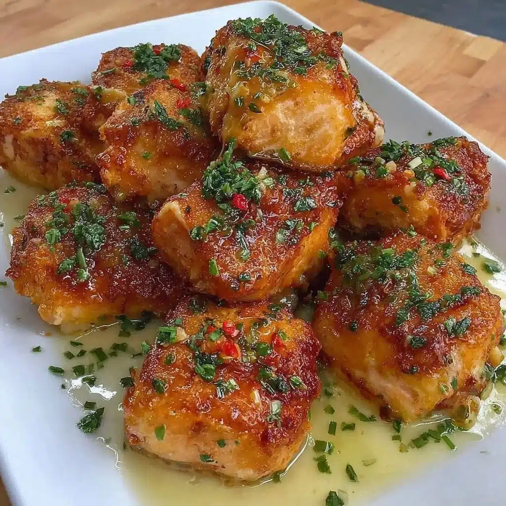 Crispy air fryer salmon bites served on a plate with fresh herbs and lemon.
