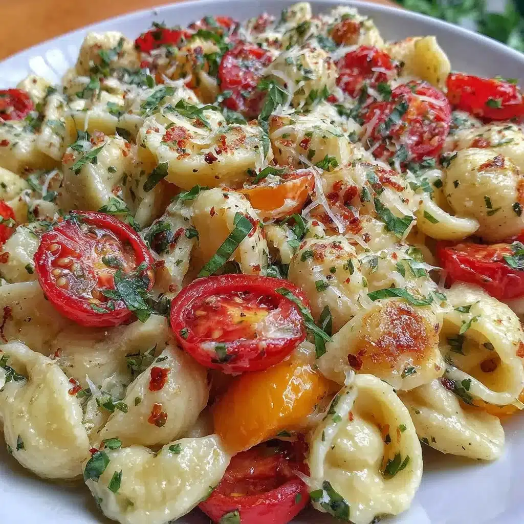 Colorful Caprese Pasta Salad with tomatoes, mozzarella, and basil in a bowl