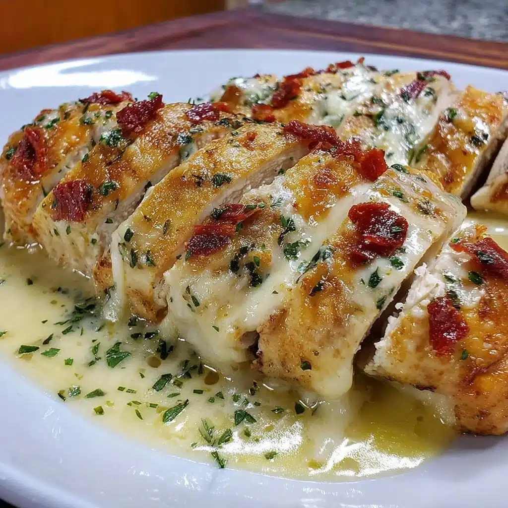 Creamy baked chicken dish served with herbs and spices.