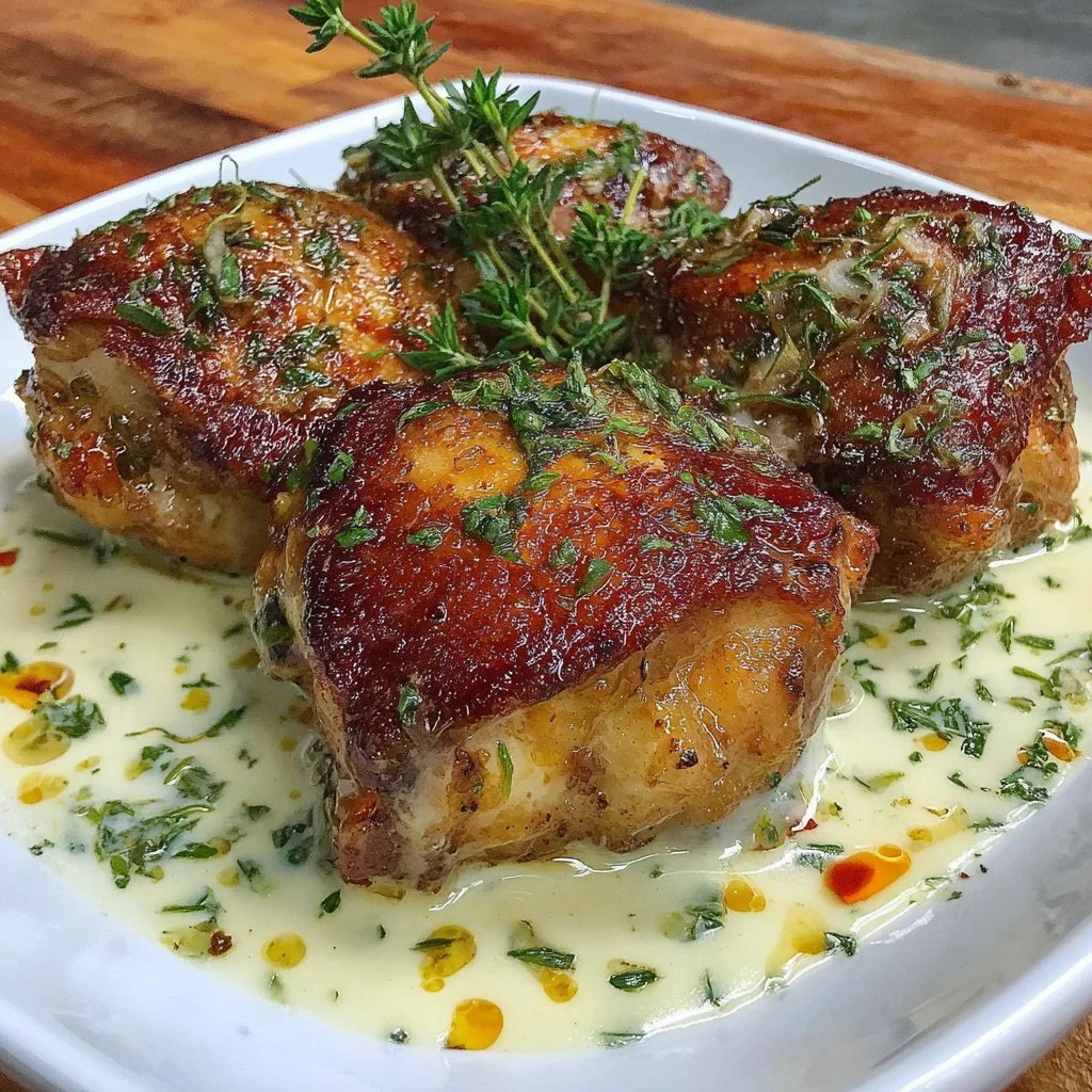 Delicious crispy air fryer chicken thighs served on a plate