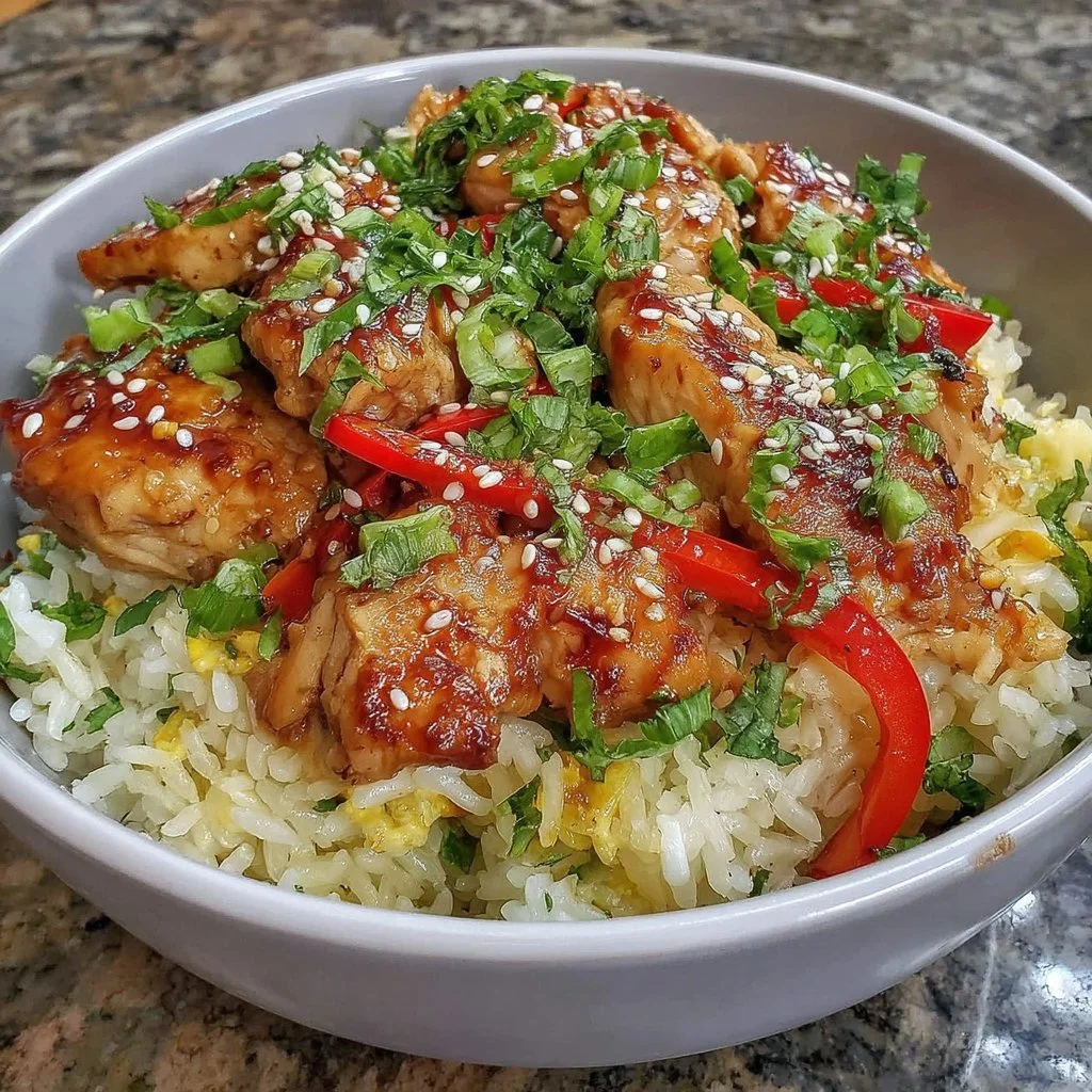 Meal prep teriyaki chicken bowls with vegetables and rice for a healthy lunch