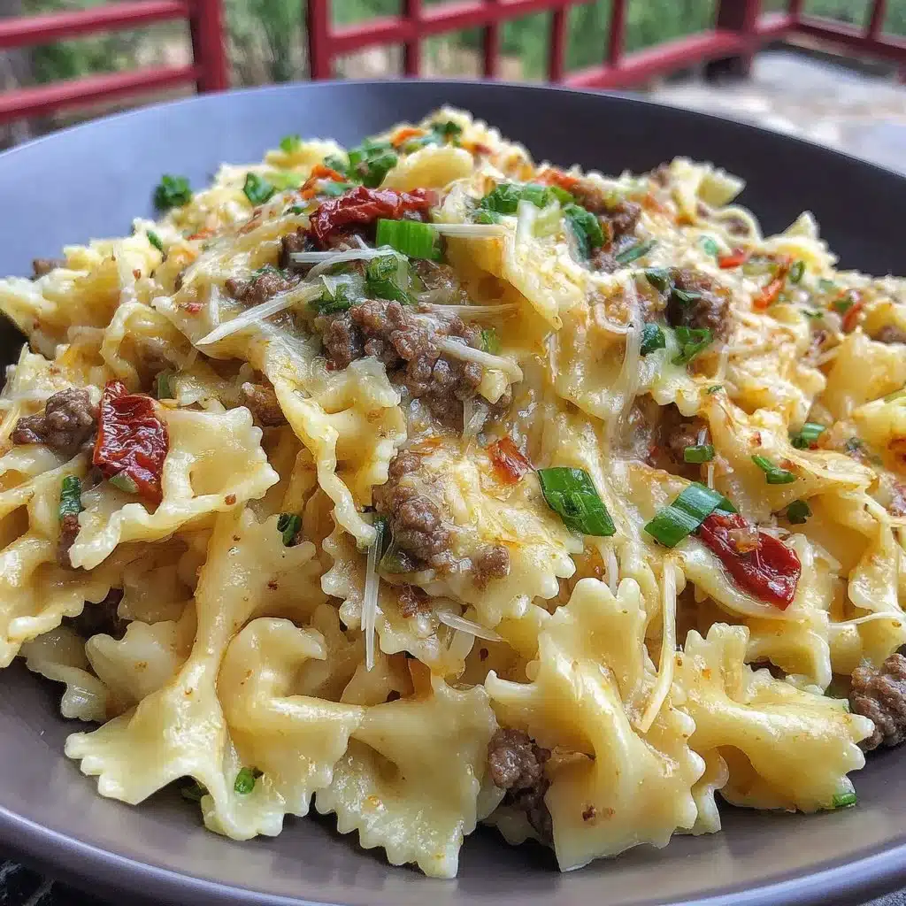 Bowl of Mongolian ground beef noodles garnished with green onions