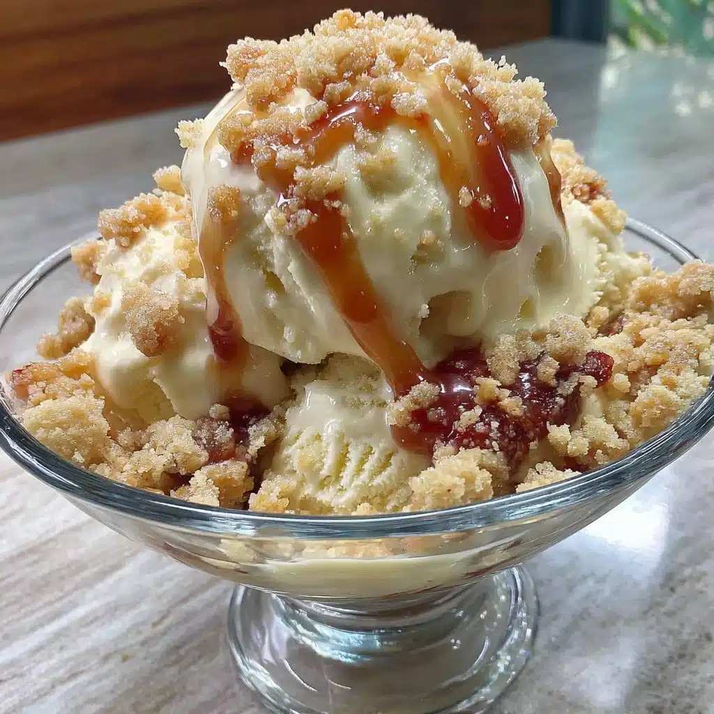 Delicious Rhubarb Crumble Ice Cream served in a bowl with a spoon