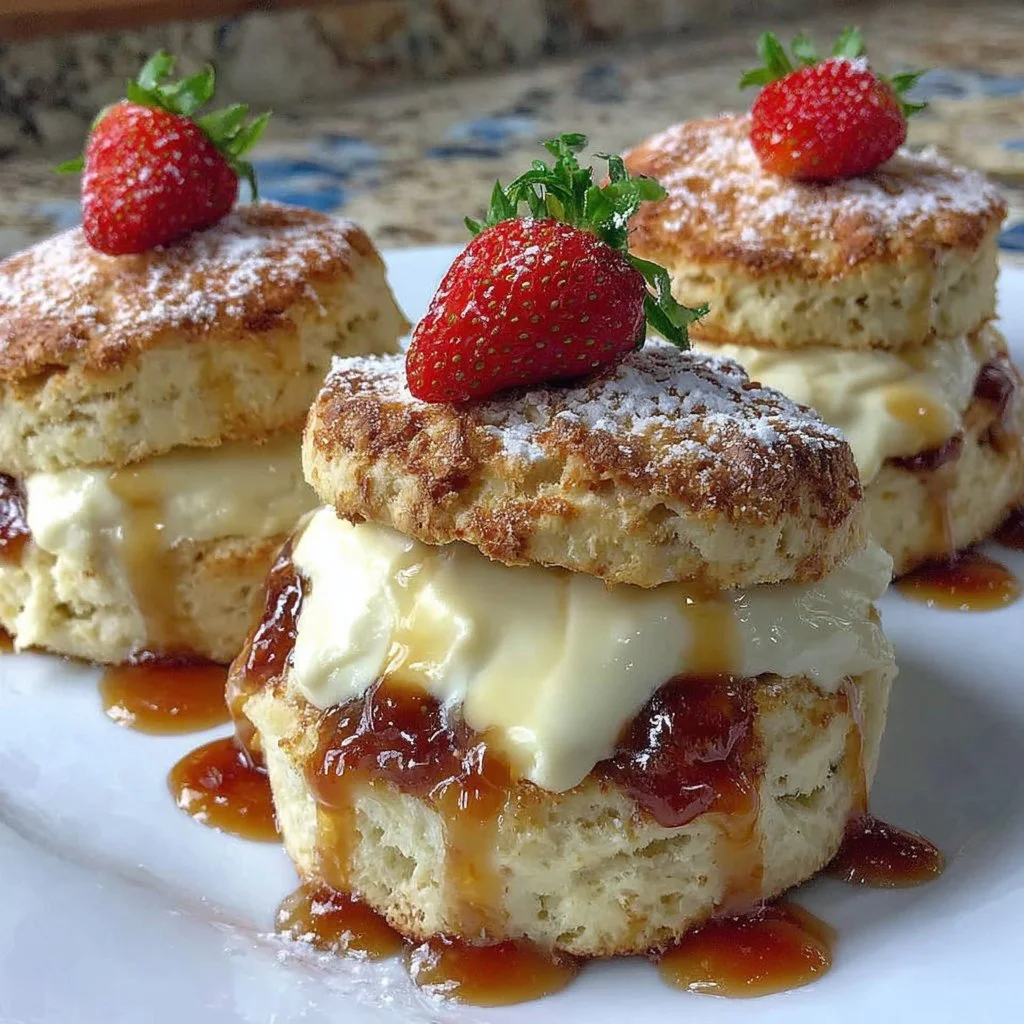 Freshly baked scones served with jam and cream