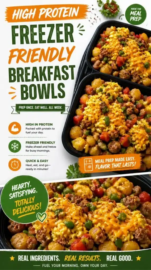 High protein breakfast bowls perfect for meal prep and freezing.