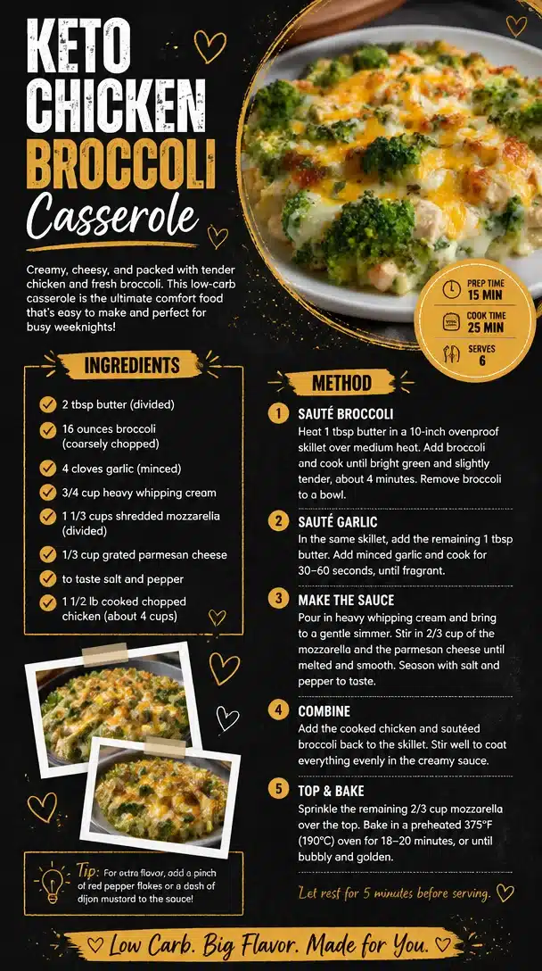 Keto Chicken Broccoli Casserole served in a dish