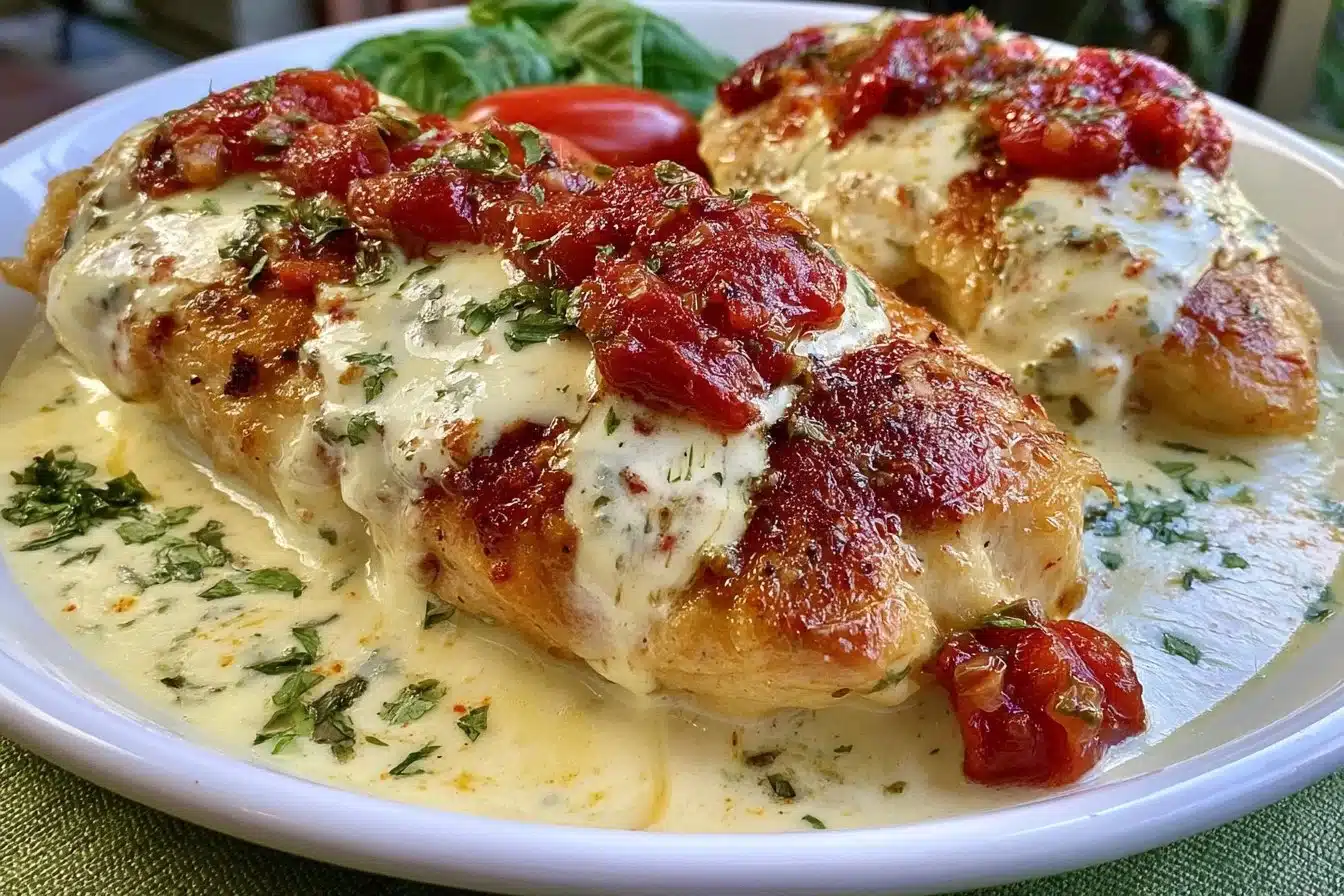 Low-Carb Tuscan Chicken dish garnished with herbs and vegetables